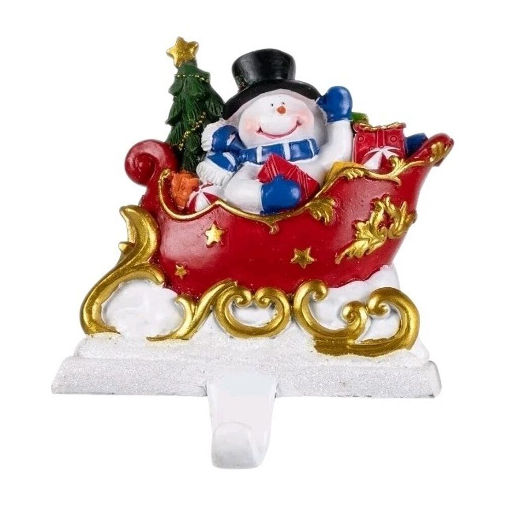 NEW! Gerson Snowman Sleigh Ride Christmas Stocking Holder Hanger 5.12"